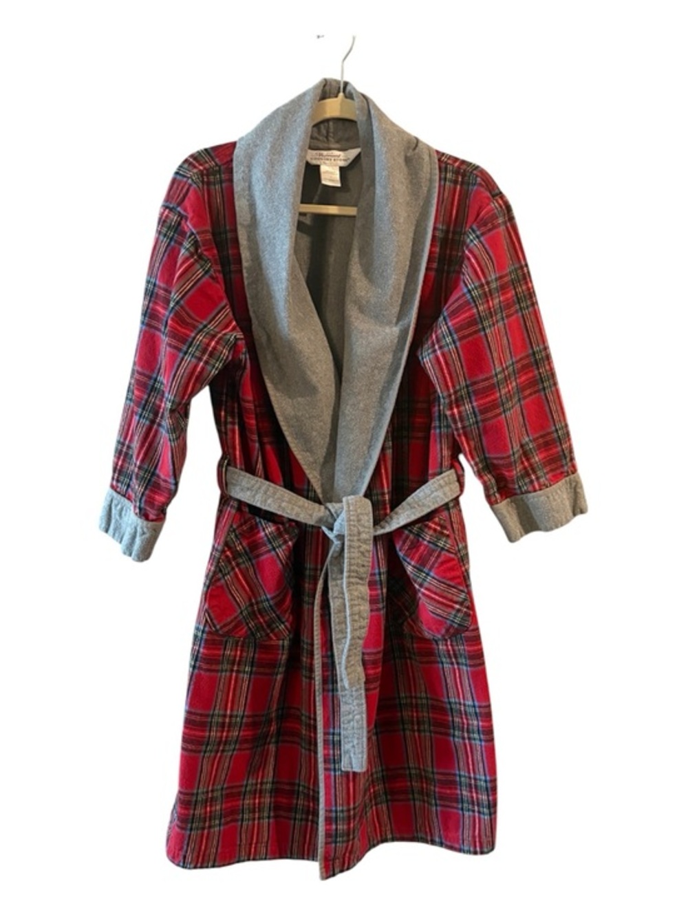 The Vermont Country Store Mens Portuguese Flannel Cotton Red Plaid Robe Size S